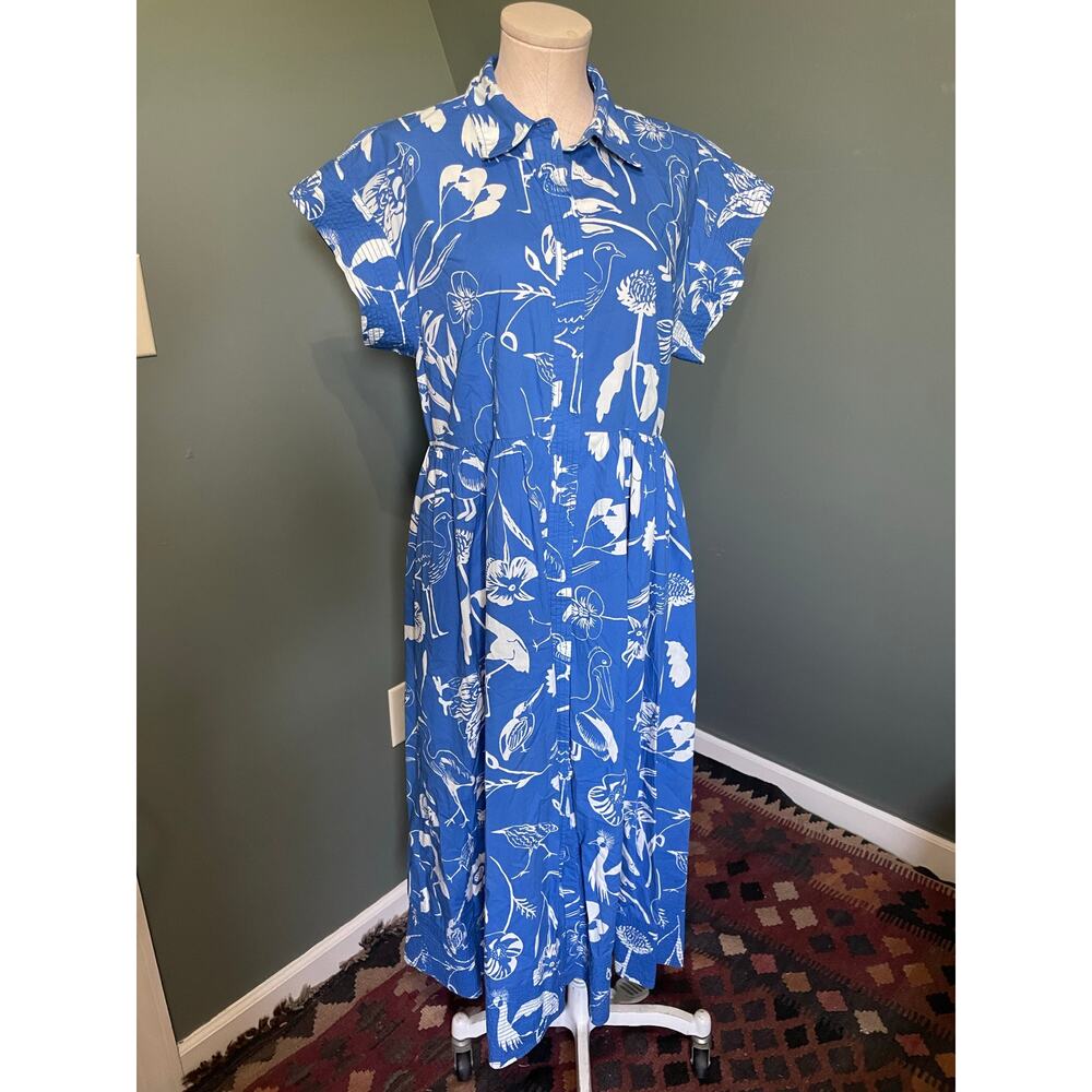Oliphant Cotton Blue White Auduban Beach Dress. Sz Large.